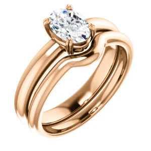 CZ Wedding Set, featuring The Marie Rosalind engagement ring (Customizable Oval Cut Solitaire with Tooled Trellis Design) - Image 4