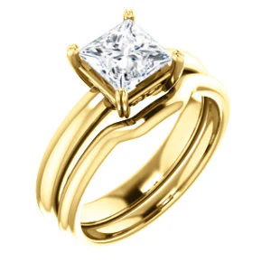 CZ Wedding Set, featuring The Marie Rosalind engagement ring (Customizable Princess Cut Solitaire with Tooled Trellis Design) - Image 4