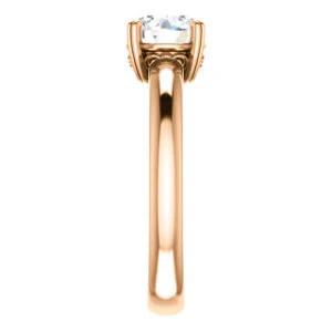 CZ Wedding Set, featuring The Marie Rosalind engagement ring (Customizable Round Cut Solitaire with Tooled Trellis Design) - Image 12