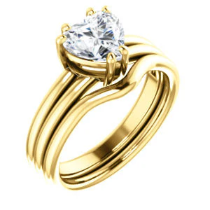 CZ Wedding Set, featuring The Marnie engagement ring (Customizable Heart Cut Solitaire with Grooved Band) - Image 4
