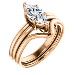 CZ Wedding Set, featuring The Marnie engagement ring (Customizable Marquise Cut Solitaire with Grooved Band) - Image 4