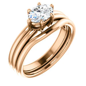 CZ Wedding Set, featuring The Marnie engagement ring (Customizable Oval Cut Solitaire with Grooved Band) - Image 2