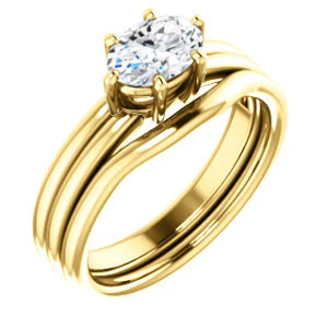 CZ Wedding Set, featuring The Marnie engagement ring (Customizable Oval Cut Solitaire with Grooved Band) - Image 4