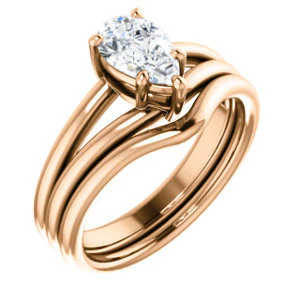 CZ Wedding Set, featuring The Marnie engagement ring (Customizable Pear Cut Solitaire with Grooved Band) - Image 4