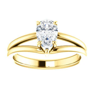 CZ Wedding Set, featuring The Marnie engagement ring (Customizable Pear Cut Solitaire with Grooved Band) - Image 7