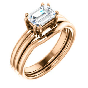 CZ Wedding Set, featuring The Marnie engagement ring (Customizable Radiant Cut Solitaire with Grooved Band) - Image 4