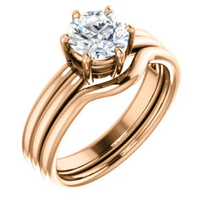 CZ Wedding Set, featuring The Marnie engagement ring (Customizable Round Cut Solitaire with Grooved Band) - Image 2