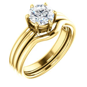 CZ Wedding Set, featuring The Marnie engagement ring (Customizable Round Cut Solitaire with Grooved Band) - Image 4