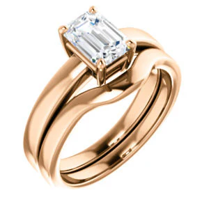 CZ Wedding Set, featuring The Myaka engagement ring (Customizable Emerald Cut Solitaire with Medium Band) - Image 2