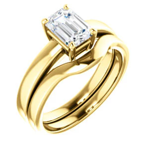 CZ Wedding Set, featuring The Myaka engagement ring (Customizable Emerald Cut Solitaire with Medium Band) - Image 4