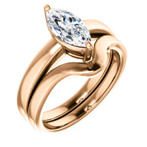CZ Wedding Set, featuring The Myaka engagement ring (Customizable Marquise Cut Solitaire with Medium Band) - Image 2