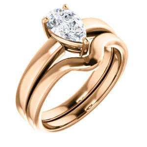 CZ Wedding Set, featuring The Myaka engagement ring (Customizable Pear Cut Solitaire with Medium Band) - Image 2