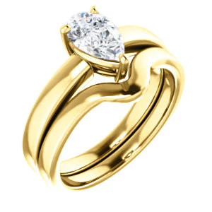 CZ Wedding Set, featuring The Myaka engagement ring (Customizable Pear Cut Solitaire with Medium Band) - Image 4