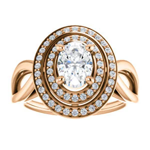 CZ Wedding Set, featuring The Magda Lesli engagement ring (Customizable Double-Halo Style Oval Cut with Curving Split Band) - Image 11