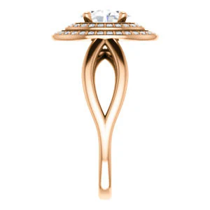 CZ Wedding Set, featuring The Magda Lesli engagement ring (Customizable Double-Halo Style Oval Cut with Curving Split Band) - Image 12