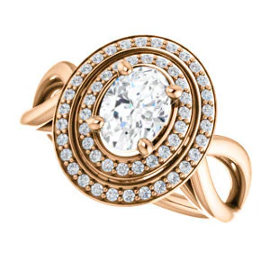 CZ Wedding Set, featuring The Magda Lesli engagement ring (Customizable Double-Halo Style Oval Cut with Curving Split Band) - Image 13