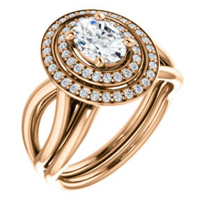 CZ Wedding Set, featuring The Magda Lesli engagement ring (Customizable Double-Halo Style Oval Cut with Curving Split Band) - Image 2