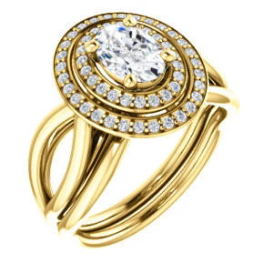CZ Wedding Set, featuring The Magda Lesli engagement ring (Customizable Double-Halo Style Oval Cut with Curving Split Band) - Image 4