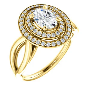 CZ Wedding Set, featuring The Magda Lesli engagement ring (Customizable Double-Halo Style Oval Cut with Curving Split Band) - Image 6