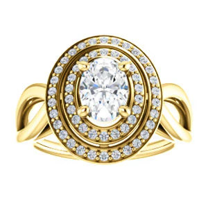 CZ Wedding Set, featuring The Magda Lesli engagement ring (Customizable Double-Halo Style Oval Cut with Curving Split Band) - Image 7