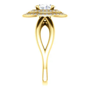 CZ Wedding Set, featuring The Magda Lesli engagement ring (Customizable Double-Halo Style Oval Cut with Curving Split Band) - Image 8