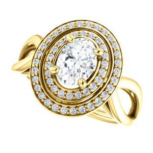 CZ Wedding Set, featuring The Magda Lesli engagement ring (Customizable Double-Halo Style Oval Cut with Curving Split Band) - Image 9
