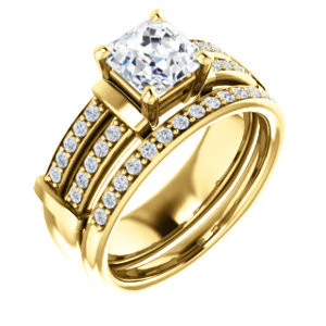 CZ Wedding Set, featuring The Rachana engagement ring (Customizable Asscher Cut Design with Wide Split-Pavé Band and Euro Shank) - Image 2