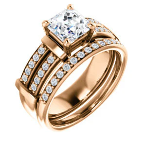 CZ Wedding Set, featuring The Rachana engagement ring (Customizable Asscher Cut Design with Wide Split-Pavé Band and Euro Shank) - Image 4