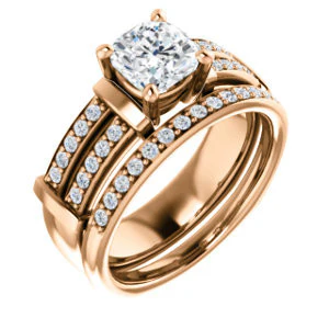 CZ Wedding Set, featuring The Rachana engagement ring (Customizable Cushion Cut Design with Wide Split-Pavé Band and Euro Shank) - Image 2
