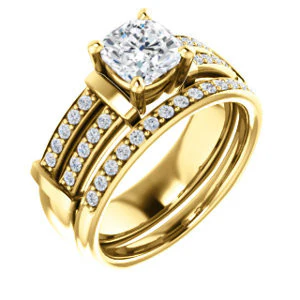 CZ Wedding Set, featuring The Rachana engagement ring (Customizable Cushion Cut Design with Wide Split-Pavé Band and Euro Shank) - Image 4