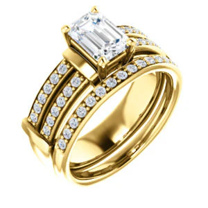 CZ Wedding Set, featuring The Rachana engagement ring (Customizable Emerald Cut Design with Wide Split-Pavé Band and Euro Shank) - Image 2