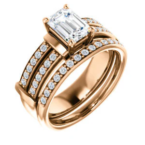 CZ Wedding Set, featuring The Rachana engagement ring (Customizable Emerald Cut Design with Wide Split-Pavé Band and Euro Shank) - Image 4