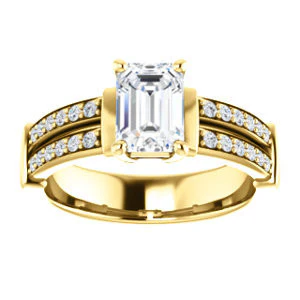 CZ Wedding Set, featuring The Rachana engagement ring (Customizable Emerald Cut Design with Wide Split-Pavé Band and Euro Shank) - Image 7