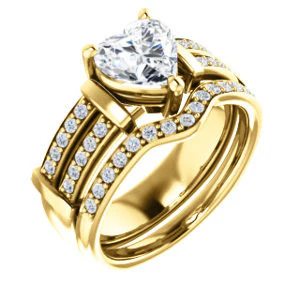 CZ Wedding Set, featuring The Rachana engagement ring (Customizable Heart Cut Design with Wide Split-Pavé Band and Euro Shank) - Image 4