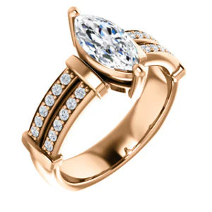 CZ Wedding Set, featuring The Rachana engagement ring (Customizable Marquise Cut Design with Wide Split-Pavé Band and Euro Shank) - Image 10