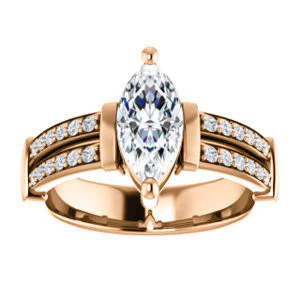 CZ Wedding Set, featuring The Rachana engagement ring (Customizable Marquise Cut Design with Wide Split-Pavé Band and Euro Shank) - Image 11