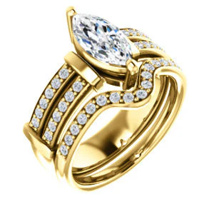 CZ Wedding Set, featuring The Rachana engagement ring (Customizable Marquise Cut Design with Wide Split-Pavé Band and Euro Shank) - Image 2