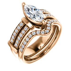 CZ Wedding Set, featuring The Rachana engagement ring (Customizable Marquise Cut Design with Wide Split-Pavé Band and Euro Shank) - Image 4