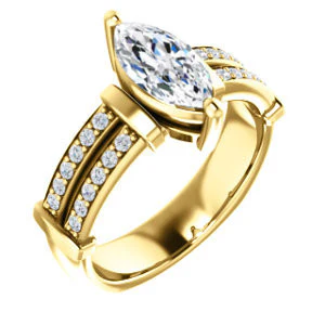 CZ Wedding Set, featuring The Rachana engagement ring (Customizable Marquise Cut Design with Wide Split-Pavé Band and Euro Shank) - Image 6