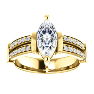 CZ Wedding Set, featuring The Rachana engagement ring (Customizable Marquise Cut Design with Wide Split-Pavé Band and Euro Shank) - Image 7