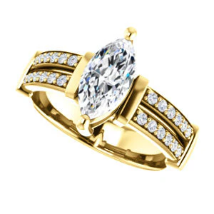 CZ Wedding Set, featuring The Rachana engagement ring (Customizable Marquise Cut Design with Wide Split-Pavé Band and Euro Shank) - Image 9
