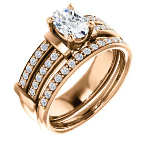 CZ Wedding Set, featuring The Rachana engagement ring (Customizable Oval Cut Design with Wide Split-Pavé Band and Euro Shank) - Image 2