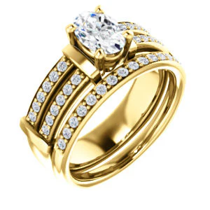 CZ Wedding Set, featuring The Rachana engagement ring (Customizable Oval Cut Design with Wide Split-Pavé Band and Euro Shank) - Image 4