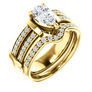 CZ Wedding Set, featuring The Rachana engagement ring (Customizable Pear Cut Design with Wide Split-Pavé Band and Euro Shank) - Image 2