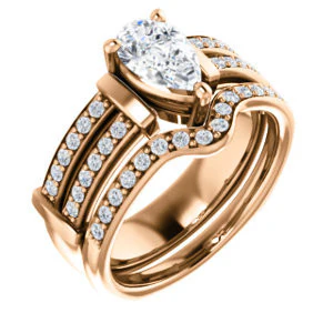 CZ Wedding Set, featuring The Rachana engagement ring (Customizable Pear Cut Design with Wide Split-Pavé Band and Euro Shank) - Image 4