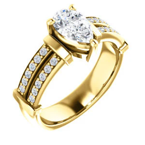CZ Wedding Set, featuring The Rachana engagement ring (Customizable Pear Cut Design with Wide Split-Pavé Band and Euro Shank) - Image 6