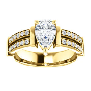 CZ Wedding Set, featuring The Rachana engagement ring (Customizable Pear Cut Design with Wide Split-Pavé Band and Euro Shank) - Image 7