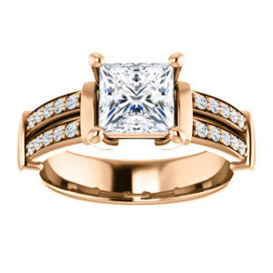 CZ Wedding Set, featuring The Rachana engagement ring (Customizable Princess Cut Design with Wide Split-Pavé Band and Euro Shank) - Image 10