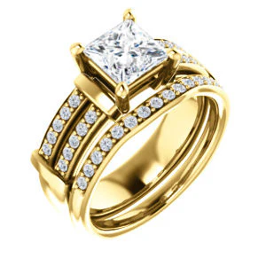 CZ Wedding Set, featuring The Rachana engagement ring (Customizable Princess Cut Design with Wide Split-Pavé Band and Euro Shank) - Image 2