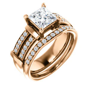 CZ Wedding Set, featuring The Rachana engagement ring (Customizable Princess Cut Design with Wide Split-Pavé Band and Euro Shank) - Image 4